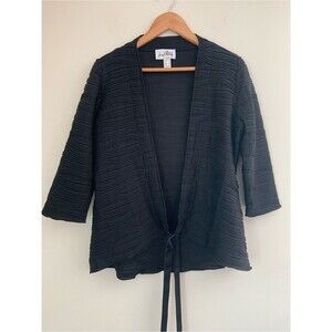 Joseph Ribkoff Black Textured Open Cardigan Ribbon Tie Quarter Sleeve Casual 10